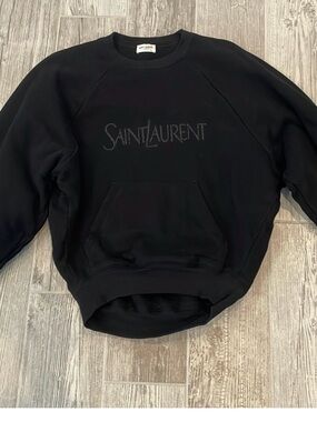 Saint Laurent Black Crewneck Embroidered Logo Pullover